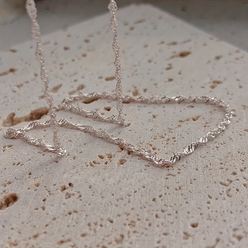 S925 Silvery Wave Chain Necklace, Stylish Choker